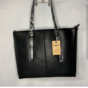 Newhey Black Leather Laptop Tote Bag